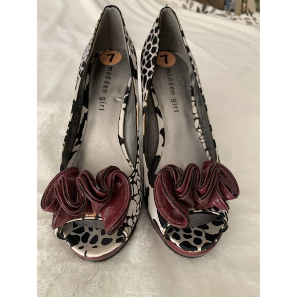 🔥 Steve Madden Girl Women's Shoes Size 7 Animal Print Pumps Peep-toe Bow - Picture 6 of 7